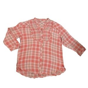 Free People Intimately Pink Plaid Button Down Oversized Tunic Womens Size Small